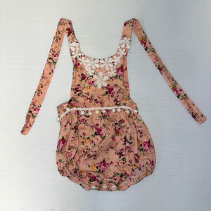 Baby Girl Bubble Romper Size 9M Pink White Floral (73)